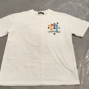Chrome Hearts Wh Tee w/Crest Graphic and large circular logo w/daisies on back